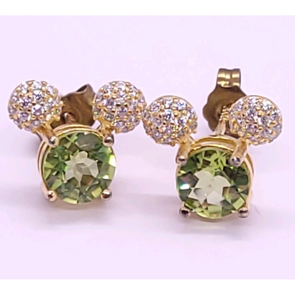 S925 Sterling Silver Peridot CZ Mickey Mouse Stud Earrings Gold Plated